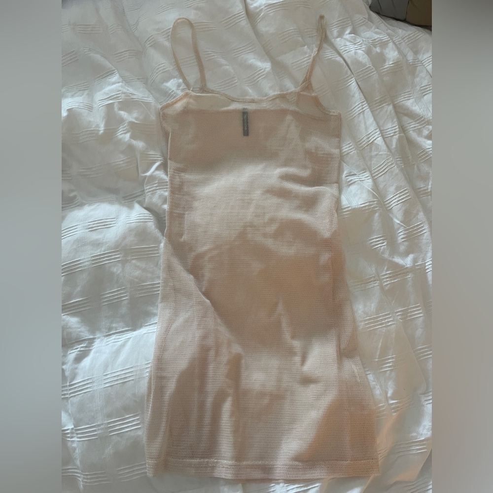 Prettylittlething mesh swim coverup - tan/beige color size small